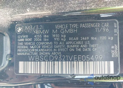 1997 BMW M3 from USA, damaged, VIN WBSCD9321VEE05499